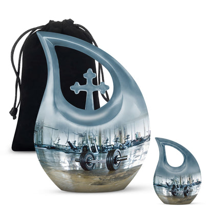 10-inch Dumbles Urn, Cross Drop design, affordable cremation and memorial urn