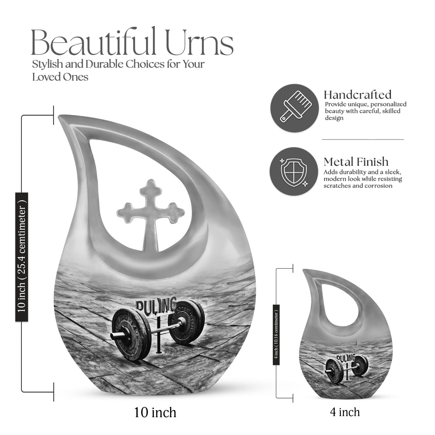 10inch Dumbles Urn with Cross Drop design, 