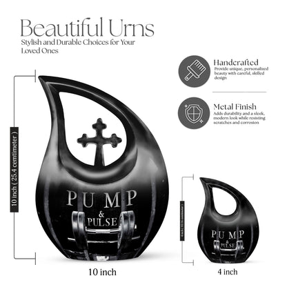 Large 10-inch Dumbles Urn with Cross Drop design, 