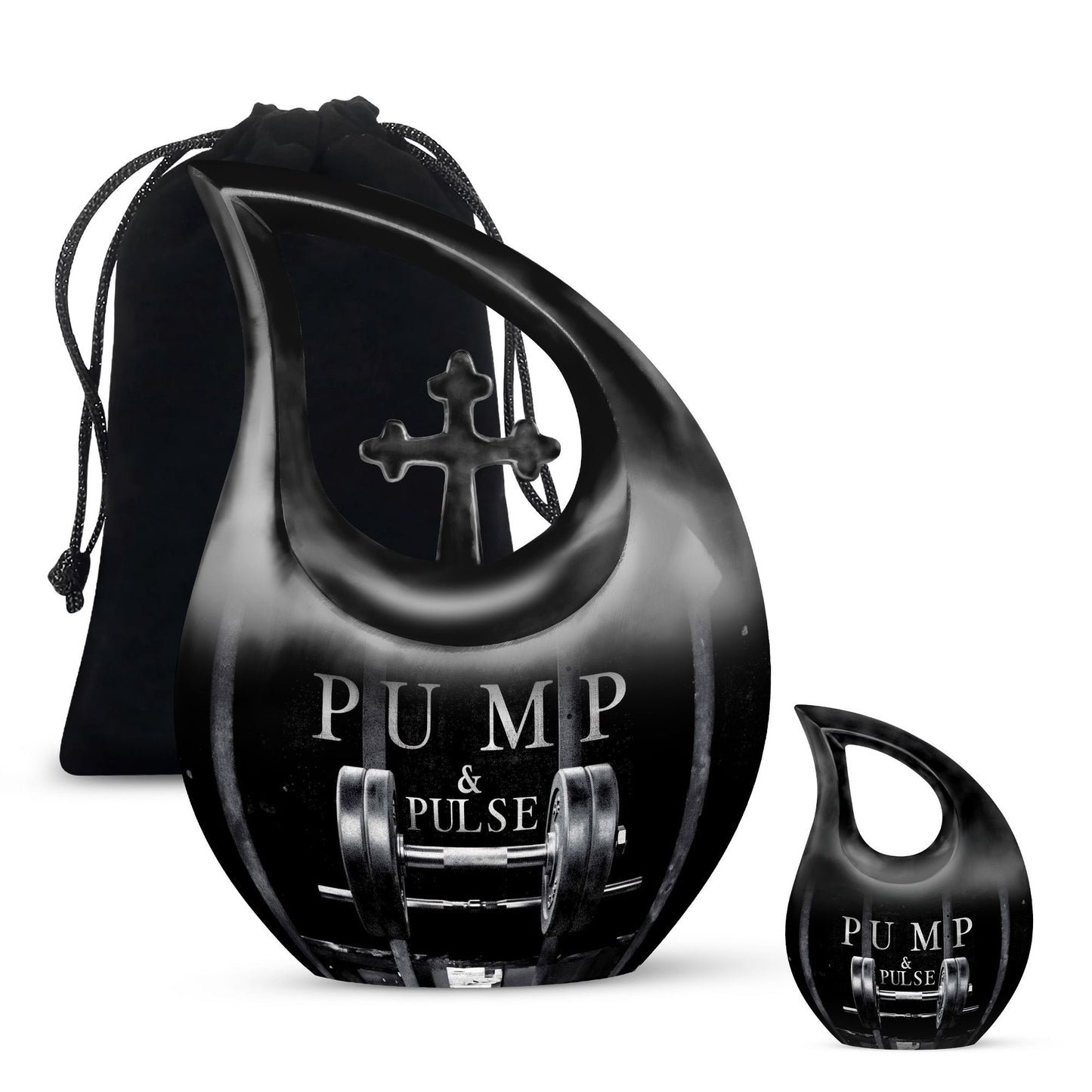 Large 10-inch Dumbles Urn with Cross Drop design, 