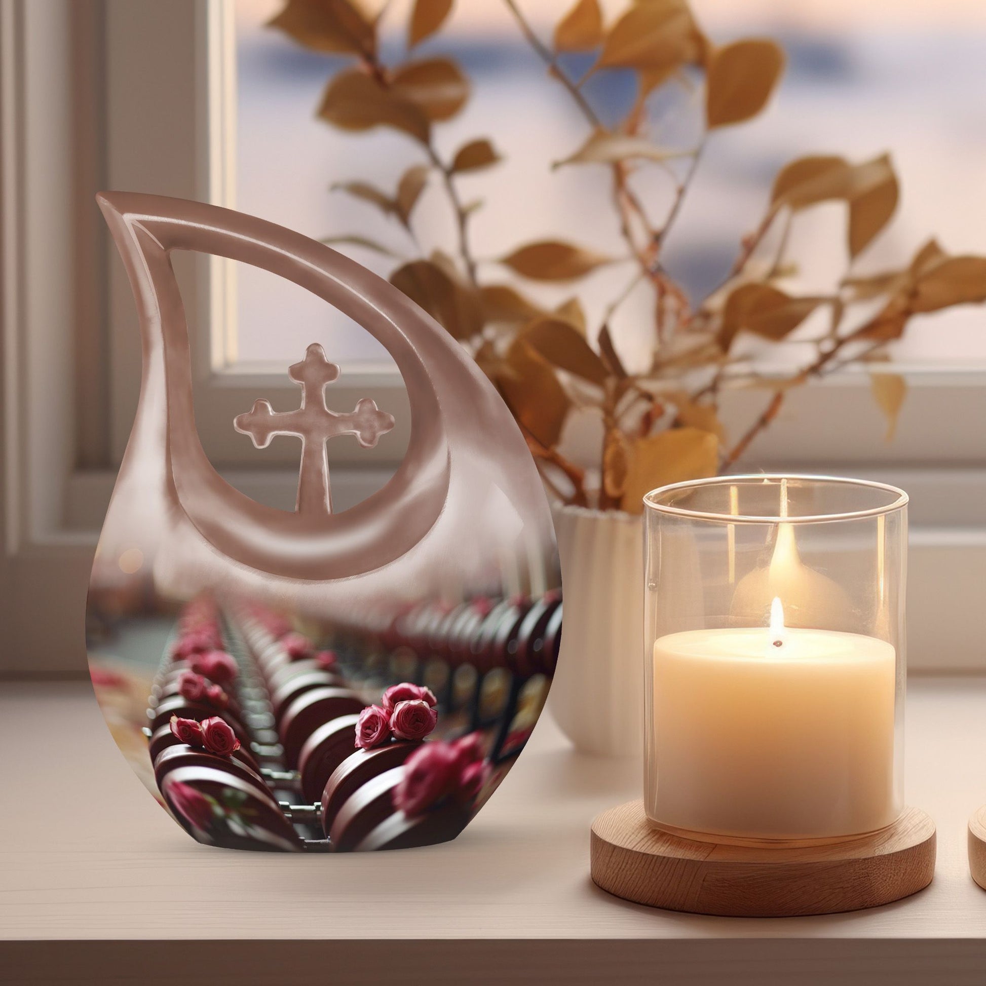 10-inch Dumbles Urn with Cross Drop 