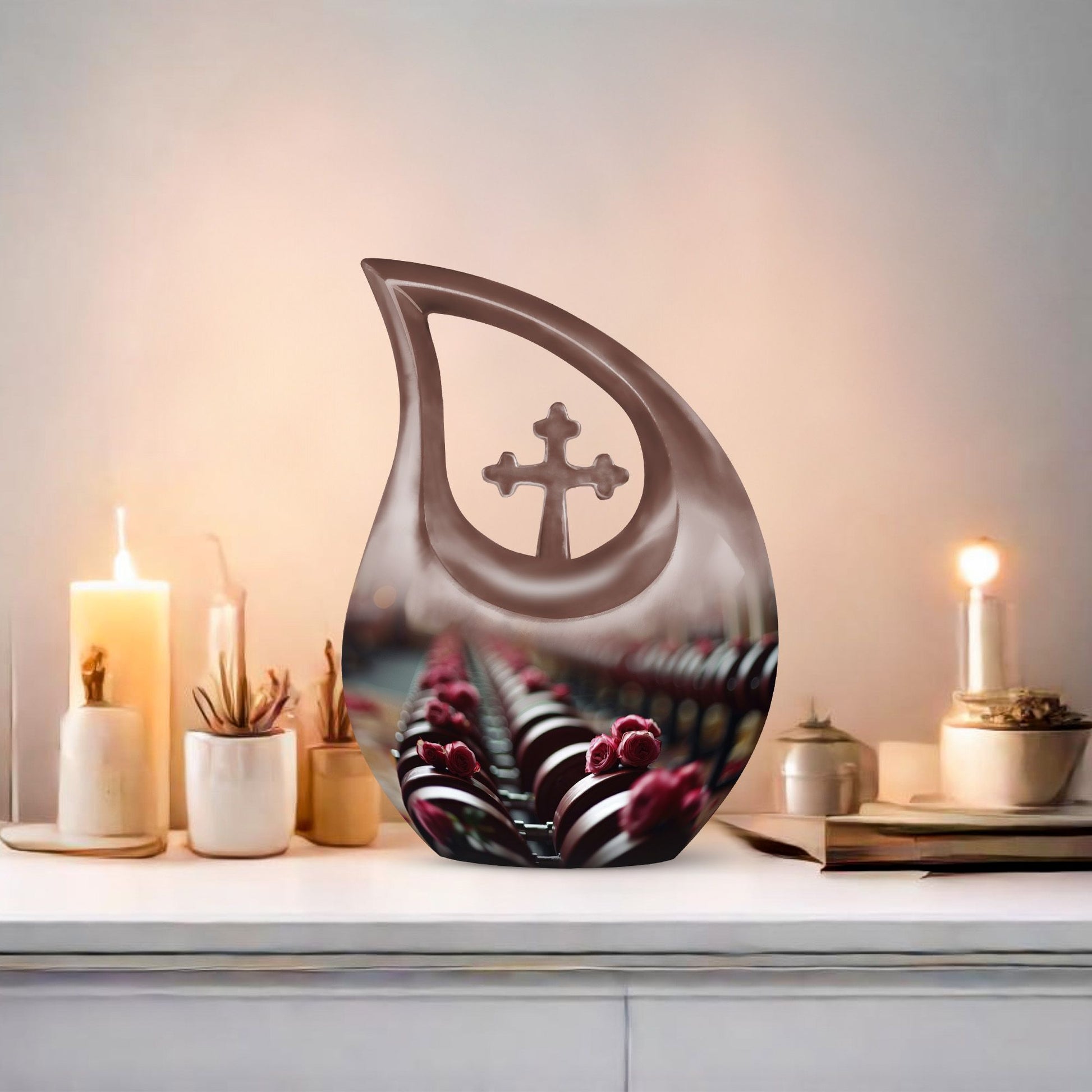 10-inch Dumbles Urn with Cross Drop 