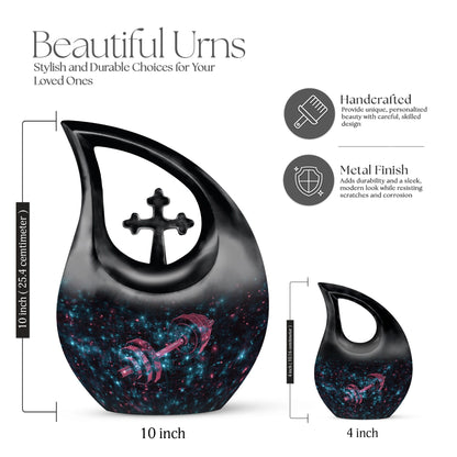 Dumbles urn in Aluminium with Cross Drop 