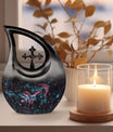 Dumbles urn in Aluminium with Cross Drop 