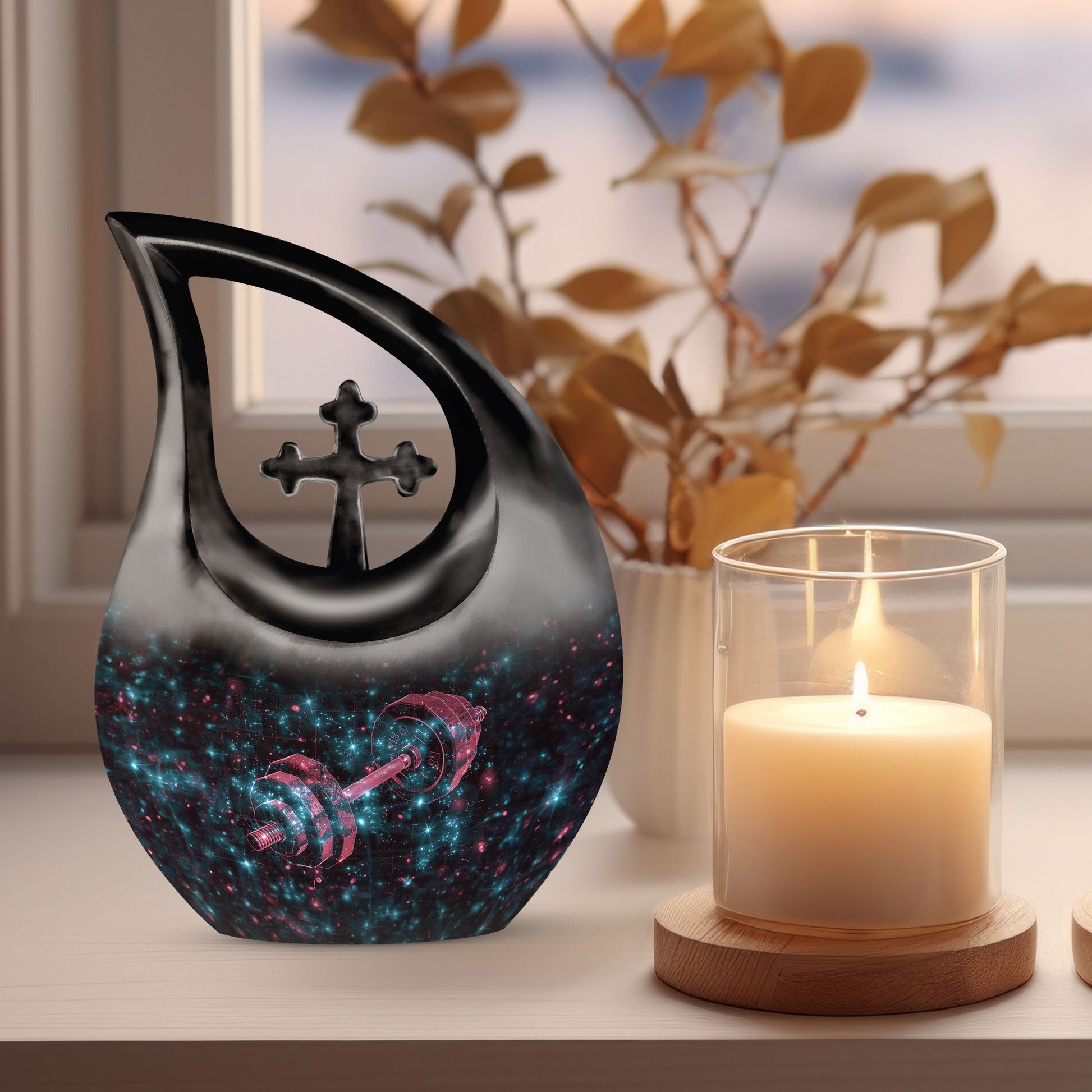 Dumbles urn in Aluminium with Cross Drop 
