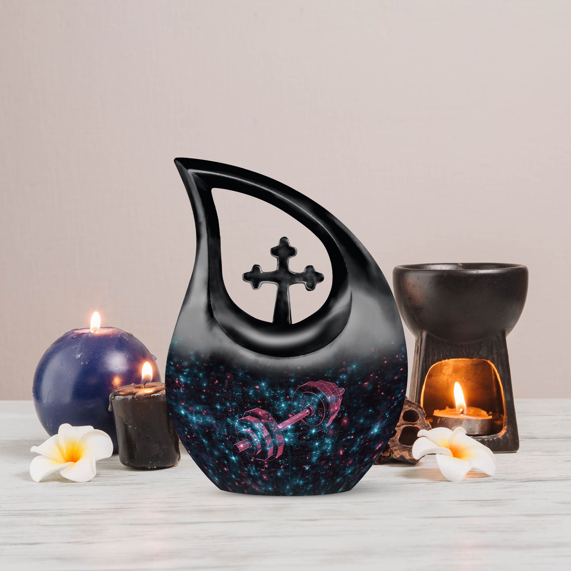 Dumbles urn in Aluminium with Cross Drop 