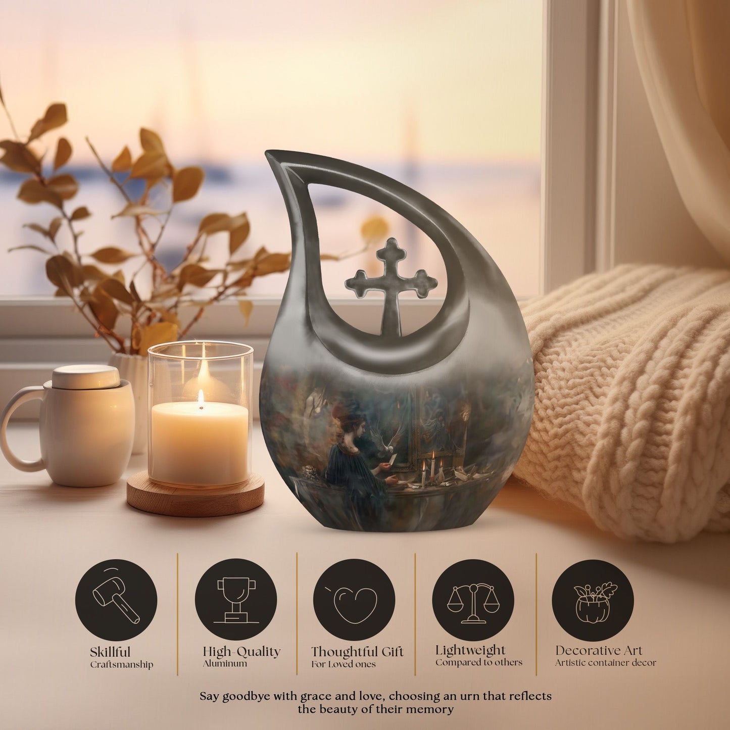 10-inch Tarot Urn with Cross Drop design, 