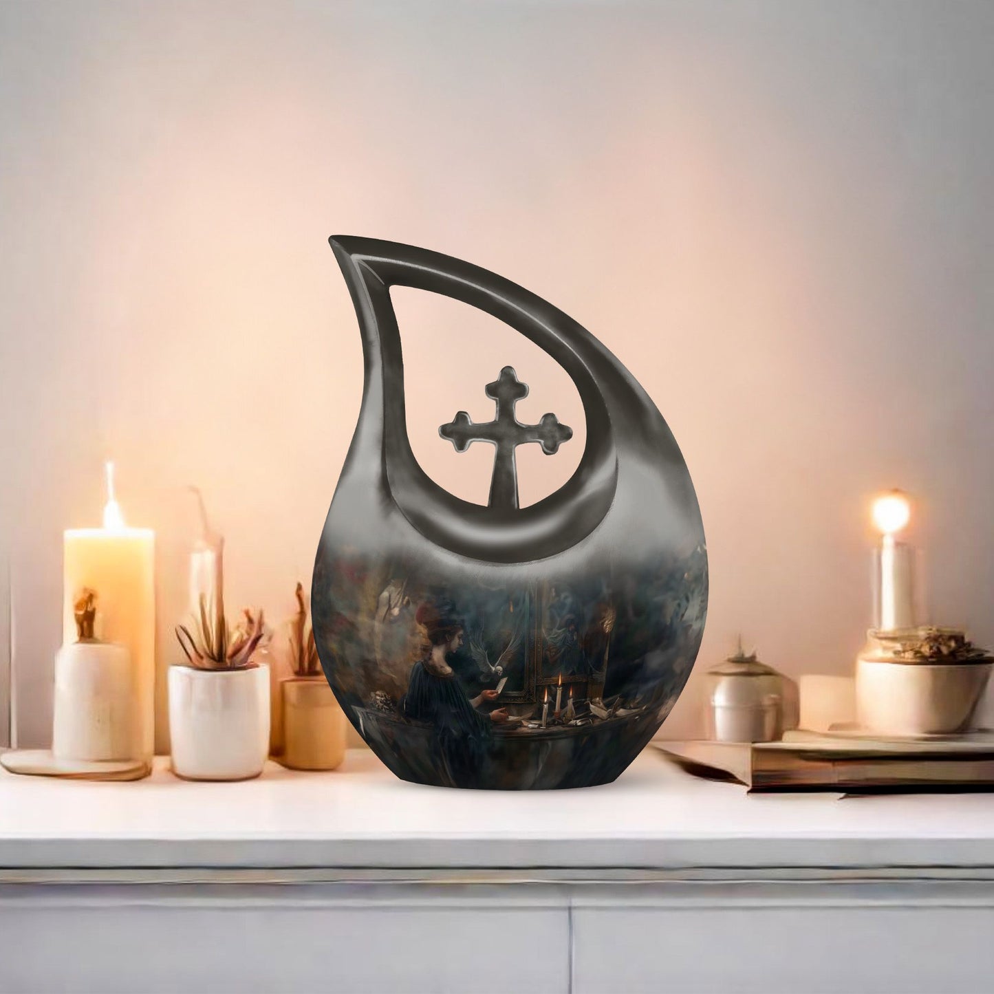 10-inch Tarot Urn with Cross Drop design, 