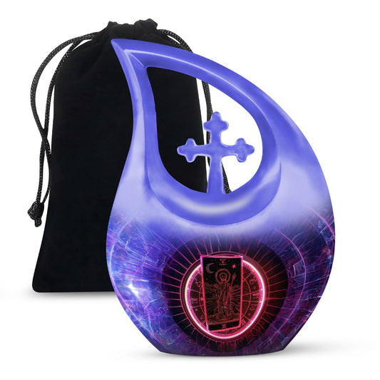 10-inch tarot themed cross drop large urn, 