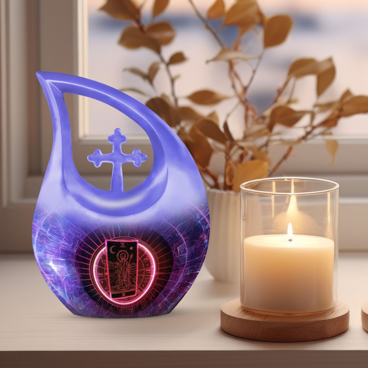 10-inch tarot themed cross drop large urn, 