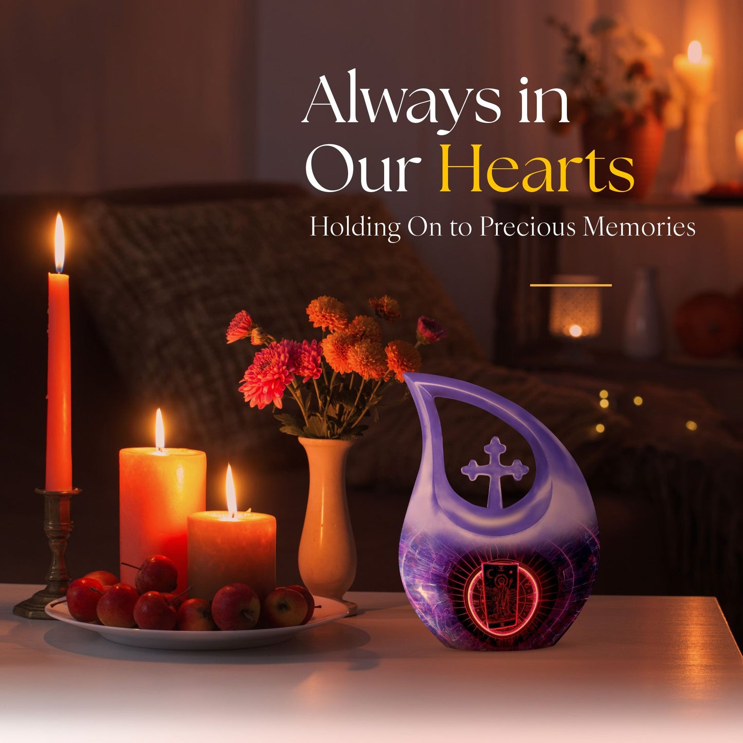 10-inch tarot themed cross drop large urn, 