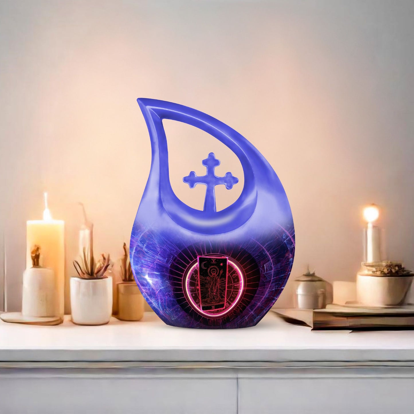 10-inch tarot themed cross drop large urn, 