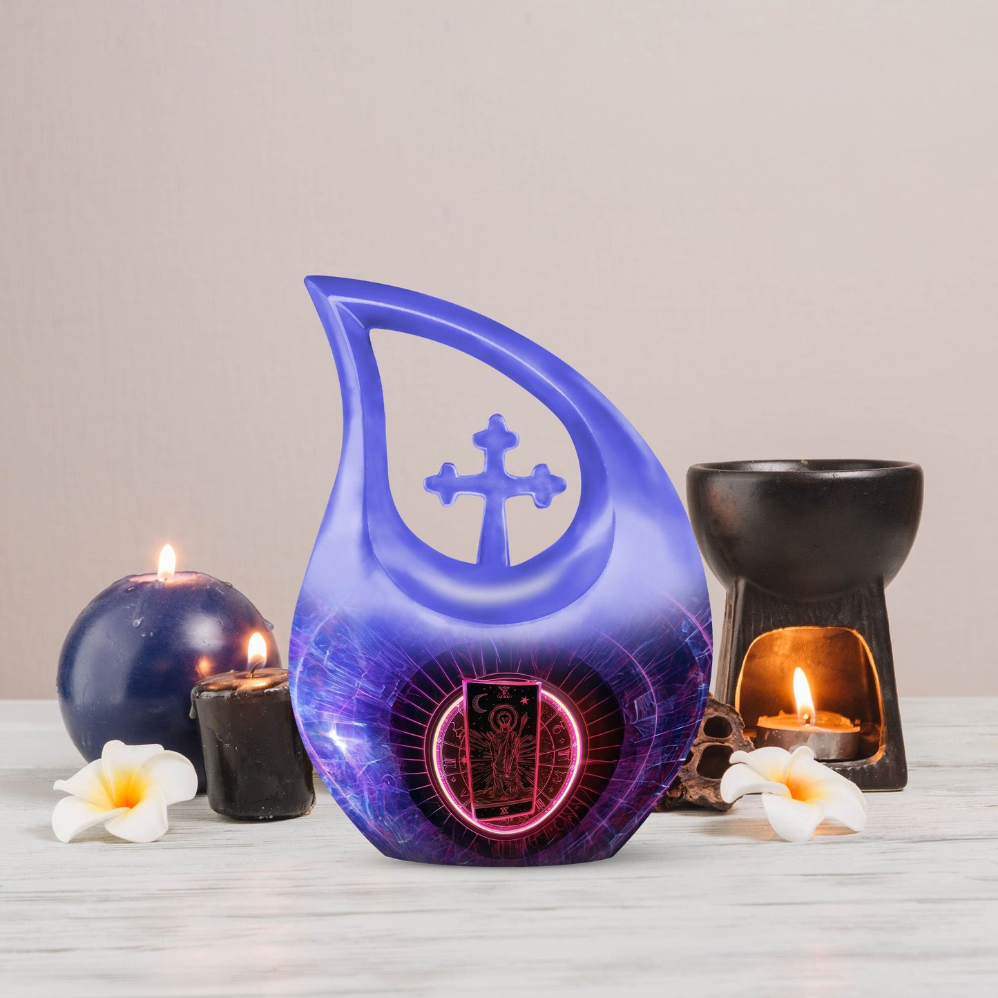 10-inch tarot themed cross drop large urn, 