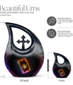 10-inch Tarot-themed Cross Drop Urn, engraved funeral 