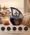10-inch Tarot-themed Cross Drop Urn, engraved funeral 