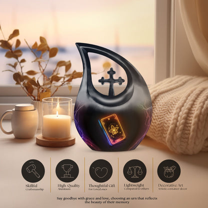 10-inch Tarot-themed Cross Drop Urn, engraved funeral 