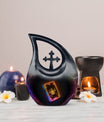 10-inch Tarot-themed Cross Drop Urn, engraved funeral 