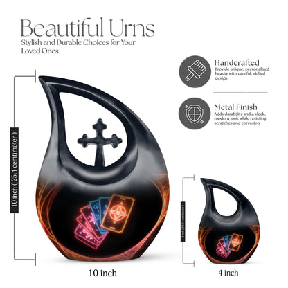 10-inch Tarot Urn with Cross Drop design, perfect Funeral 
