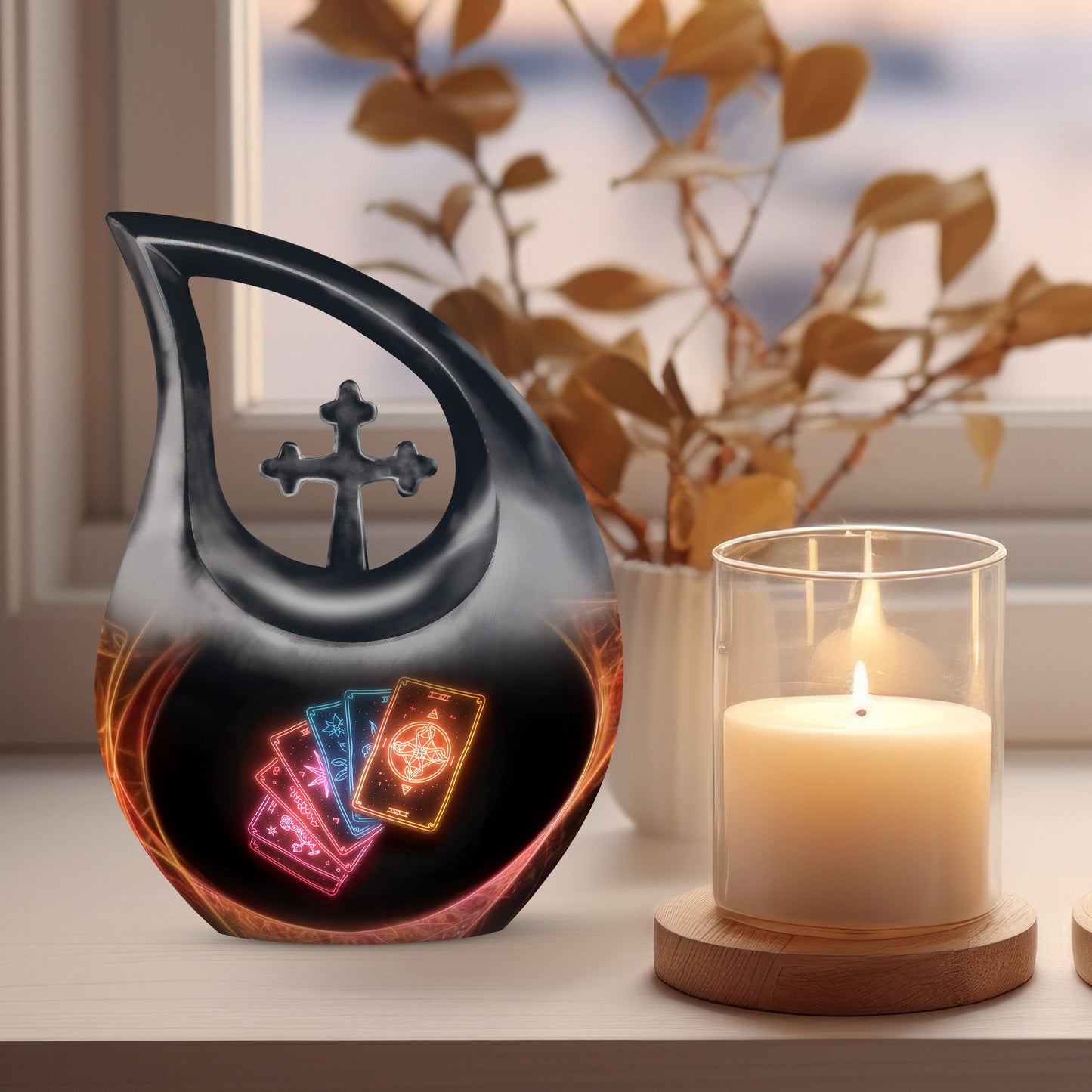 10-inch Tarot Urn with Cross Drop design, perfect Funeral 