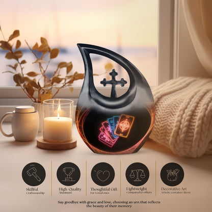 10-inch Tarot Urn with Cross Drop design, perfect Funeral 