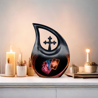 10-inch Tarot Urn with Cross Drop design, perfect Funeral 