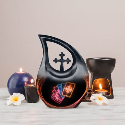 10-inch Tarot Urn with Cross Drop design, perfect Funeral 