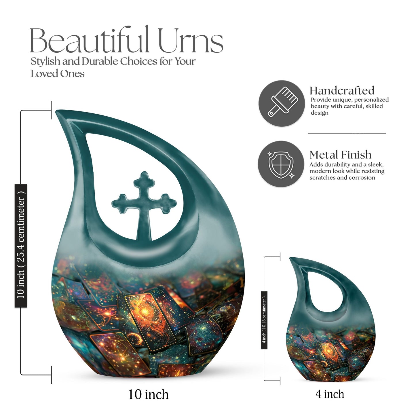 Cross Drop Aluminium Tarot Urn, memorial urn for human ashes with custom engraving