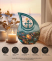 Cross Drop Aluminium Tarot Urn, memorial urn for human ashes with custom engraving