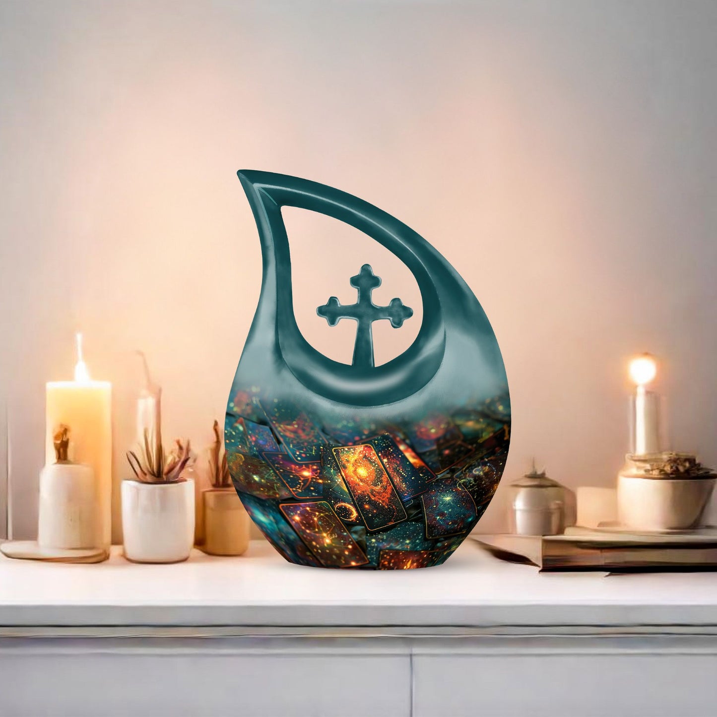 Cross Drop Aluminium Tarot Urn, memorial urn for human ashes with custom engraving