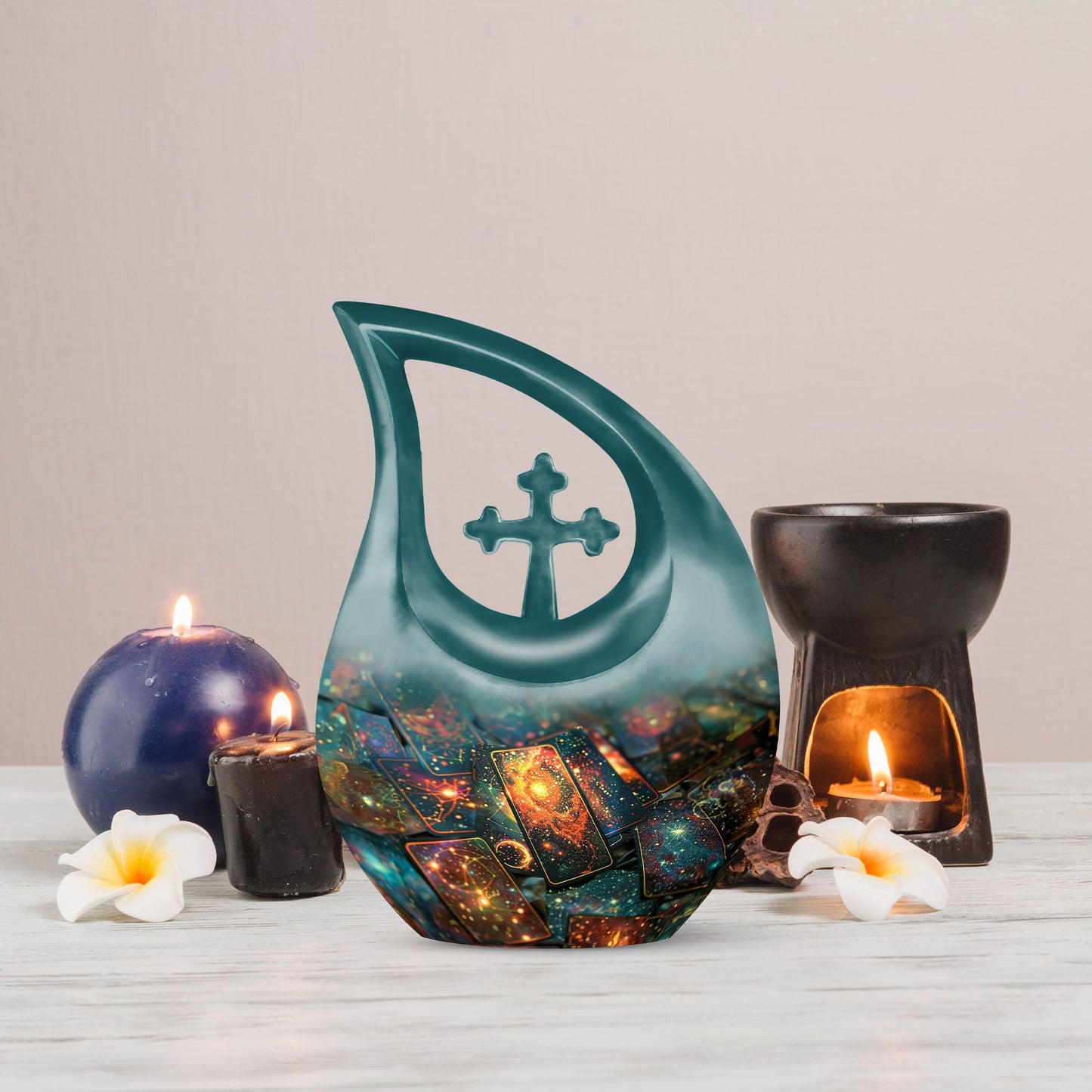 Cross Drop Aluminium Tarot Urn, memorial urn for human ashes with custom engraving