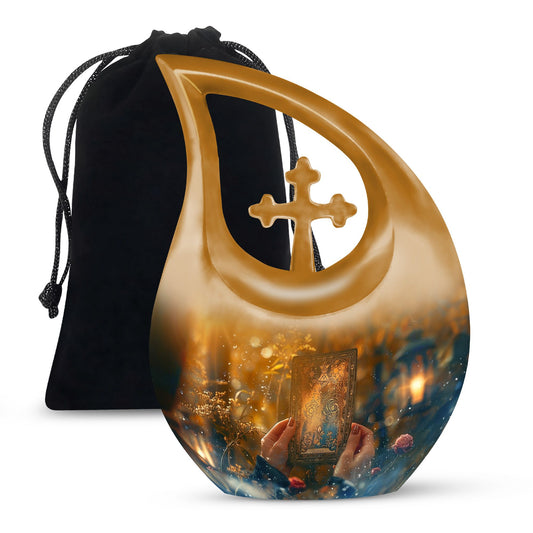 Large Tarot Urn, Cross Drop design for cremated 