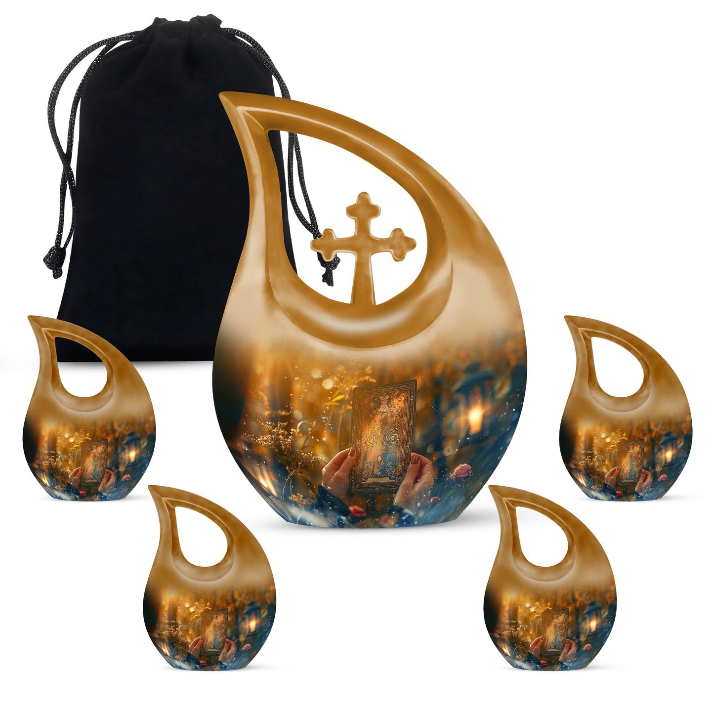 Large Tarot Urn, Cross Drop design for cremated 