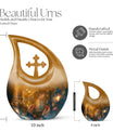 Large Tarot Urn, Cross Drop design for cremated 
