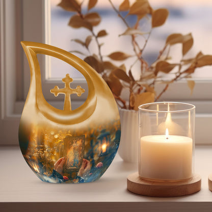 Large Tarot Urn, Cross Drop design for cremated 