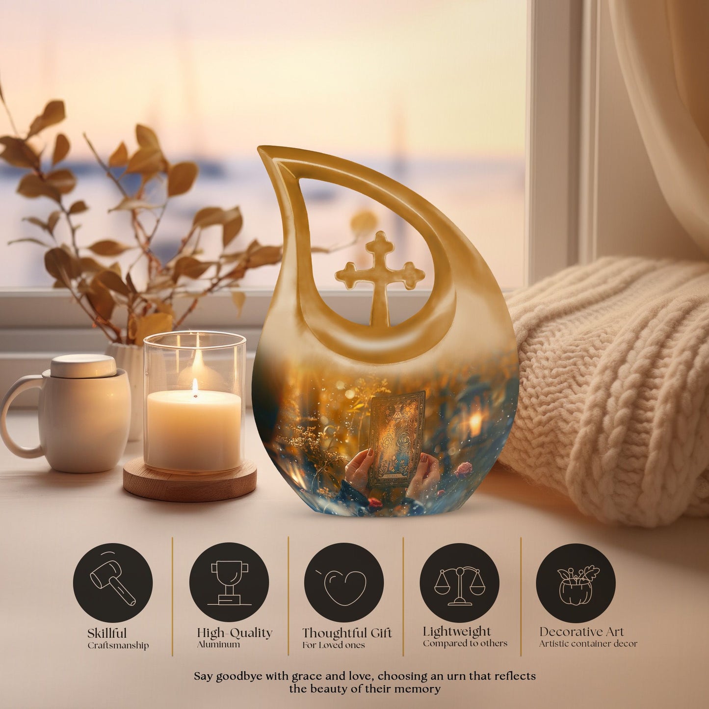 Large Tarot Urn, Cross Drop design for cremated 