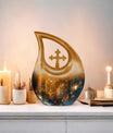 Large Tarot Urn, Cross Drop design for cremated 