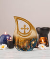 Large Tarot Urn, Cross Drop design for cremated 