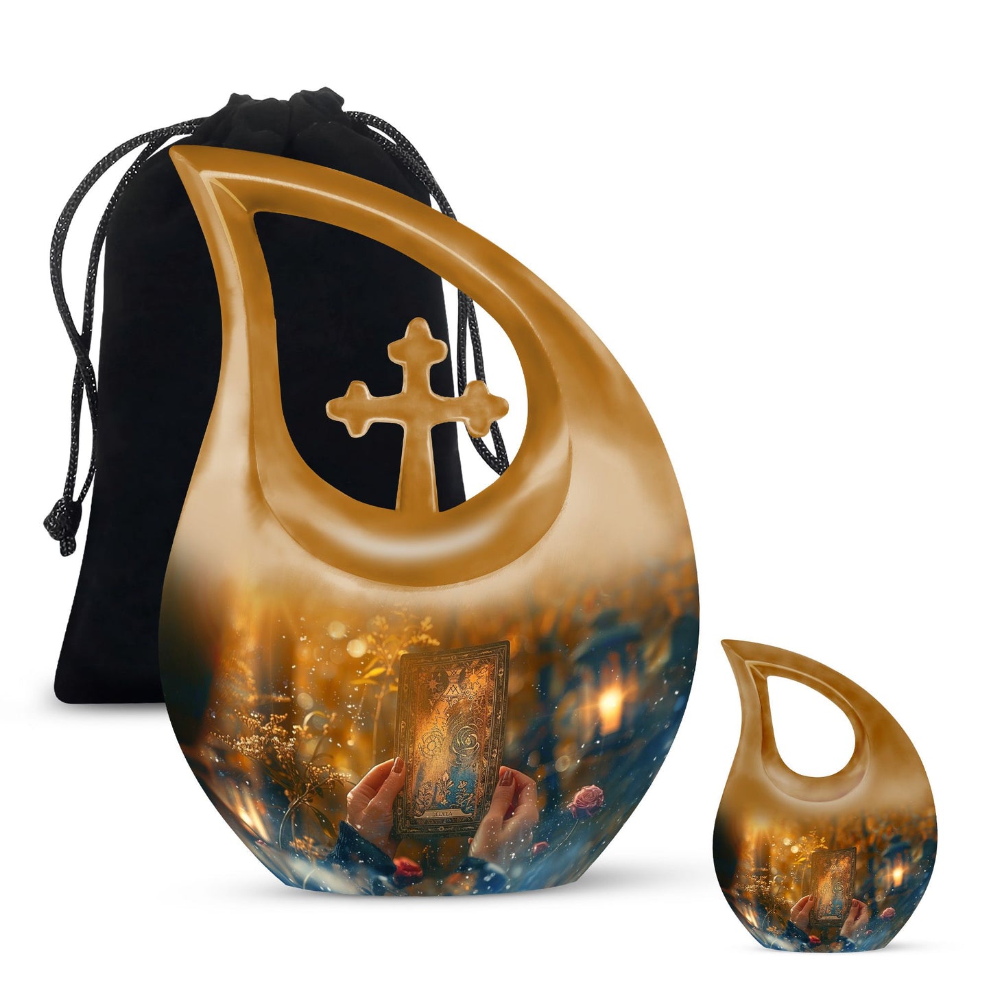 Large Tarot Urn, Cross Drop design for cremated 