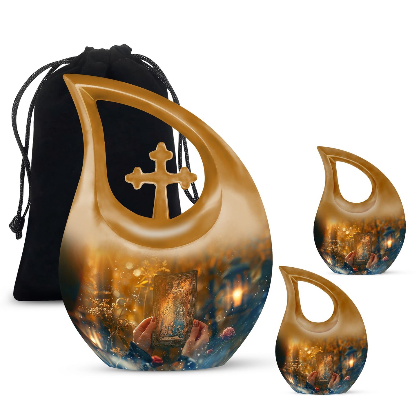 Large Tarot Urn, Cross Drop design for cremated 