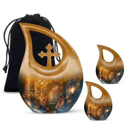 Large Tarot Urn, Cross Drop design for cremated 