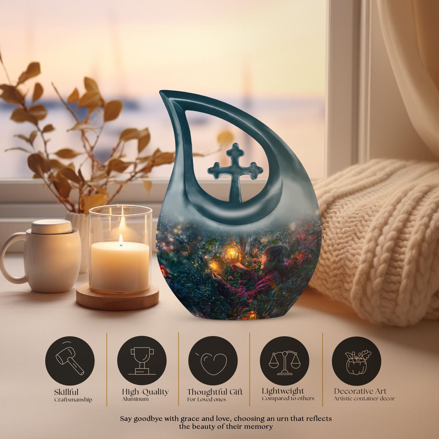 10 inch Tarot urn with Cross Drop design,