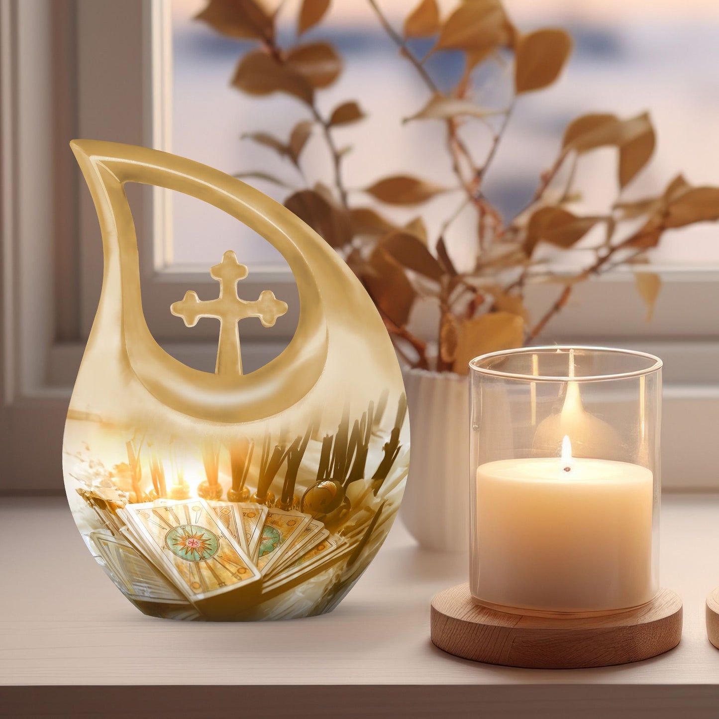 10-inch Tarot Urn with Cross Drop design, 