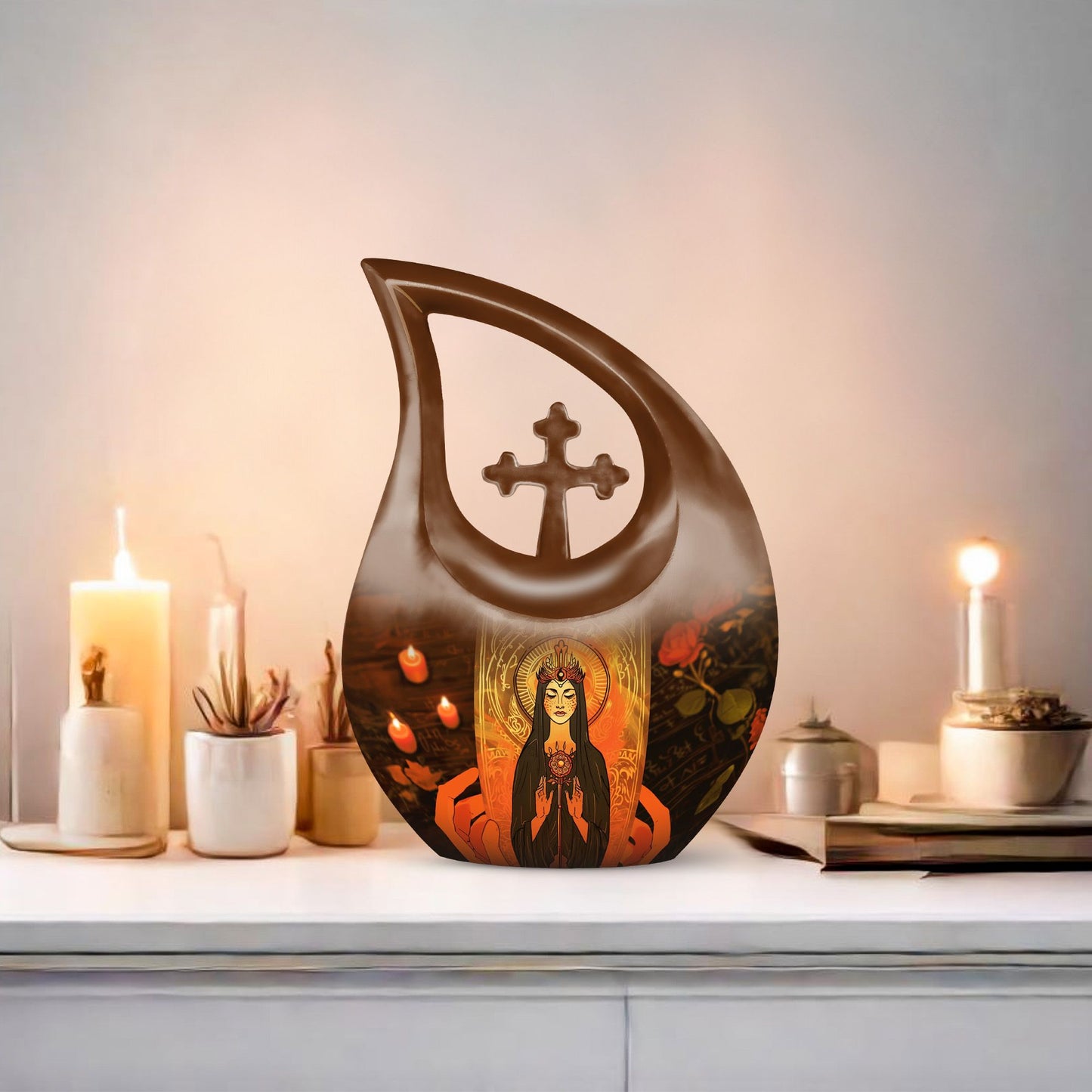 10 Inch Tarot themed Cross Drop Personalized Urn