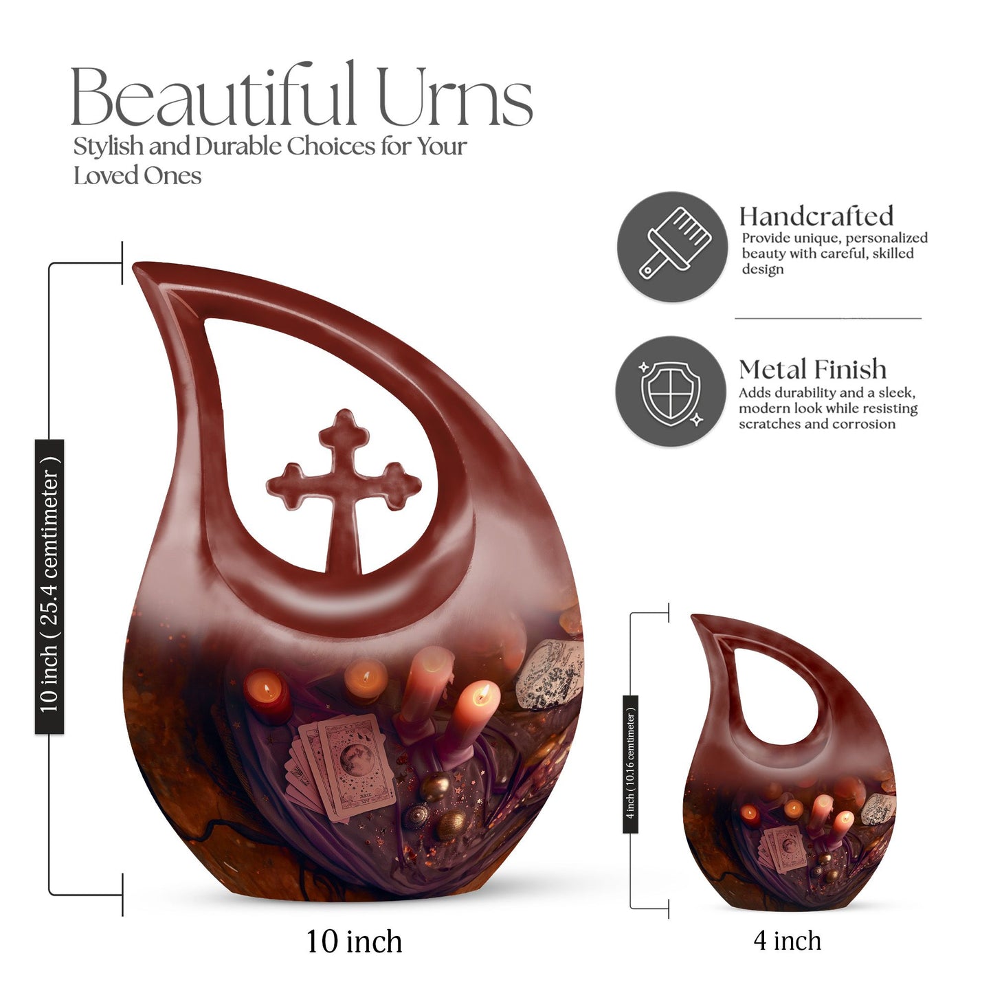 10-inch Tarot Urn in Cross Drop Design for Angel's Ashes, 