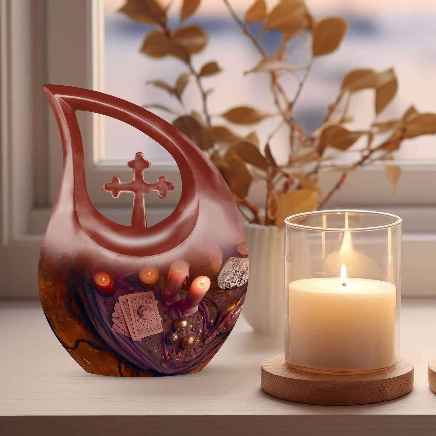 10-inch Tarot Urn in Cross Drop Design for Angel's Ashes, 