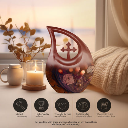 10-inch Tarot Urn in Cross Drop Design for Angel's Ashes, 