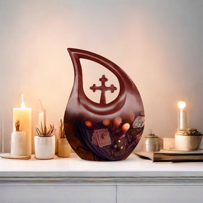 10-inch Tarot Urn in Cross Drop Design for Angel's Ashes, 