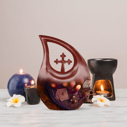 10-inch Tarot Urn in Cross Drop Design for Angel's Ashes, 