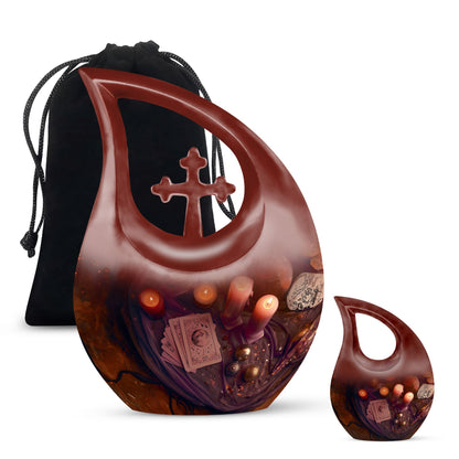 10-inch Tarot Urn in Cross Drop Design for Angel's Ashes, 