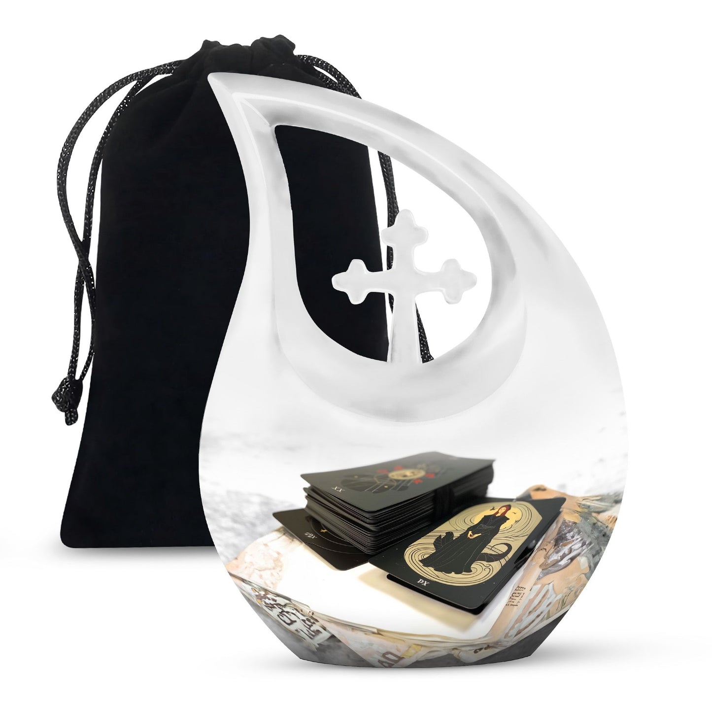 10-inch Tarot Urn, Cross Drop design, Full size burial urn 
